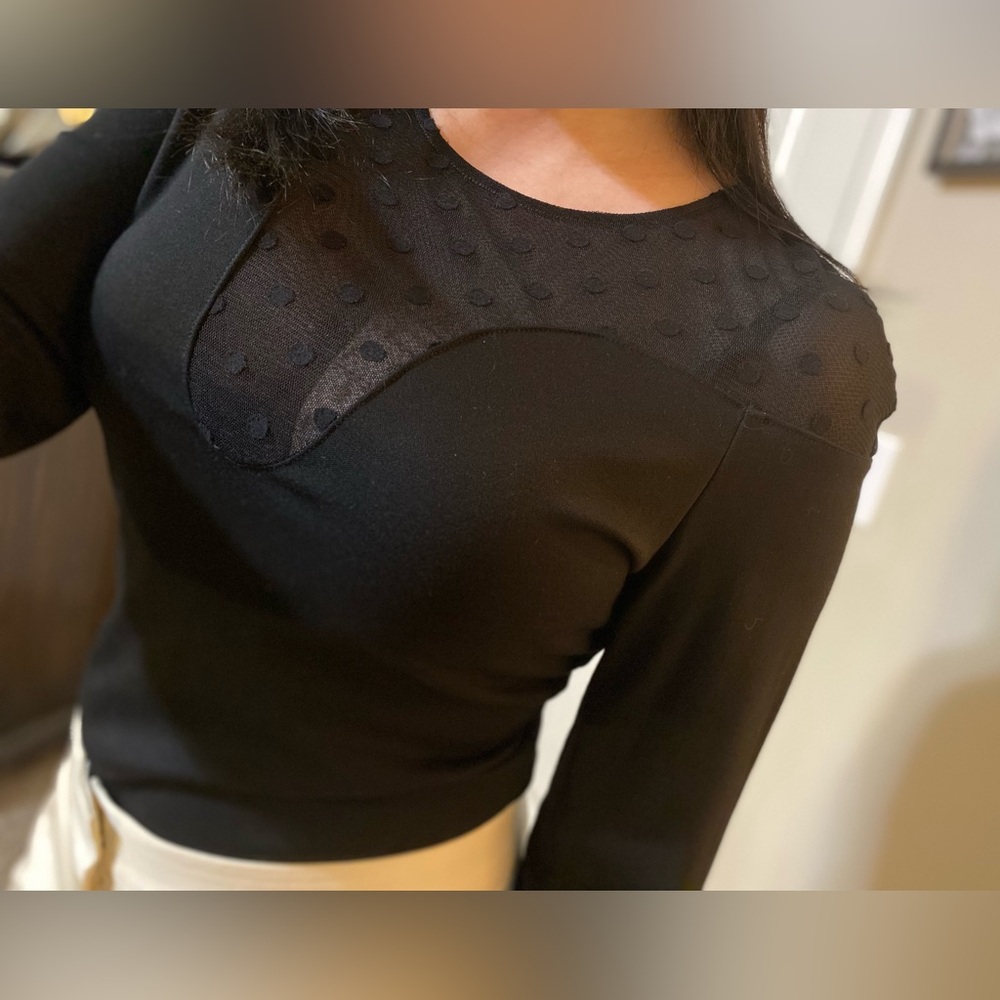 Express Edition black mesh dot long sleeve bodysuit M